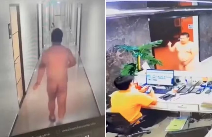 Turista é filmado nu em corredor de hotel após cair em golpe