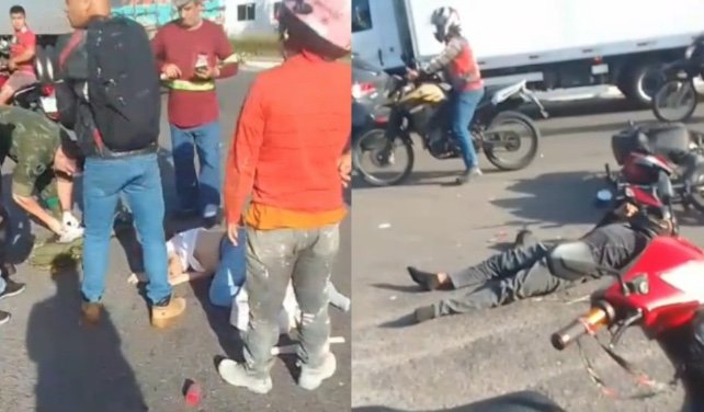 Acidente na Bola da Suframa deixa motociclistas feridos; vídeo