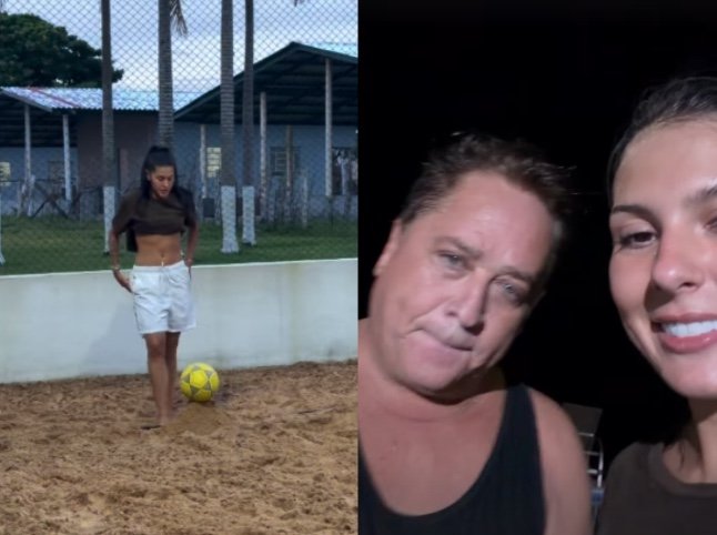 Ana Castela supreende fãs ao aparecer jogando futvôlei com ex-sogro Leonardo