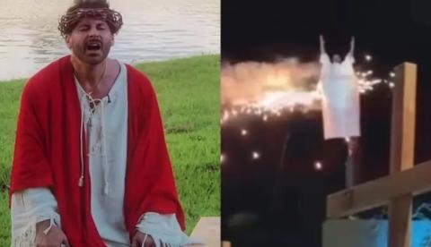 Figurino de Henri Castelli pega fogo em encenação da Paixão de Cristo em SP