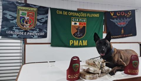 Com ajuda de cão farejador, PM apreende seis tabletes de skunk em Coari