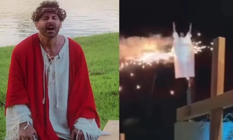 Figurino de Henri Castelli pega fogo em encenação da Paixão de Cristo em SP