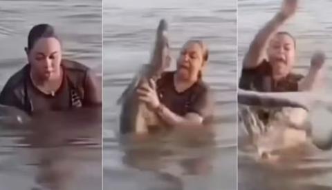 "Tronco" com dentes: Banhista confunde jacaré com pedaço de madeira