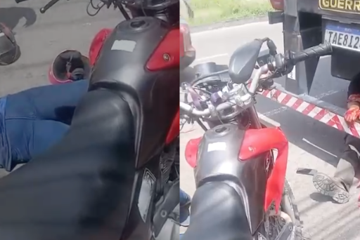 Moto bate em carreta e deixa dois feridos no Distrito Industrial; vídeo