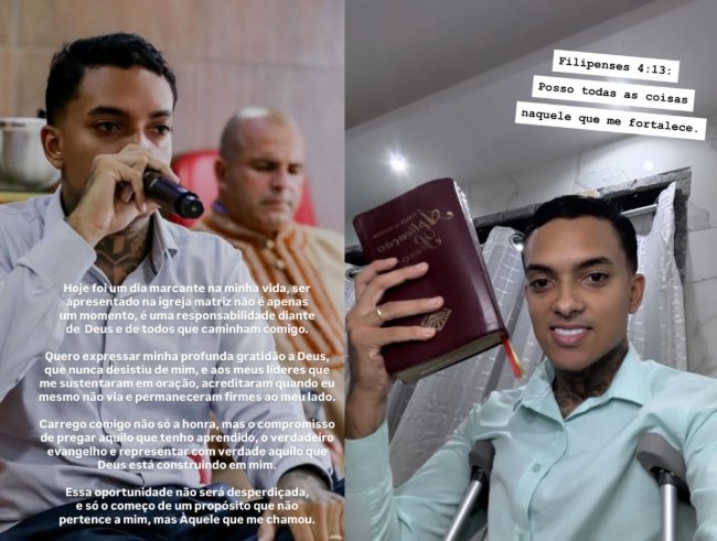 MC Brinquedo é apresentado na igreja após deixar o funk: "É só o começo"