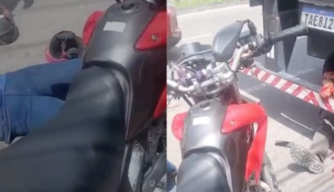 Moto bate em carreta e deixa dois feridos no Distrito Industrial; vídeo