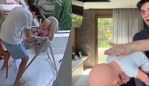 Influenciador Lucas Bley relata engasgo da filha e ensina manobra de desengasgo; vídeo