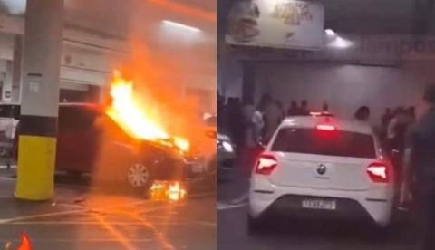 Carro pega fogo no estacionamento do supermercado DB na Ponta Negra; vídeo