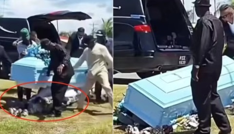 Fundo de caixão cede e cadáver cai durante sepultamento