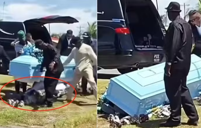 Fundo de caixão cede e cadáver cai durante sepultamento
