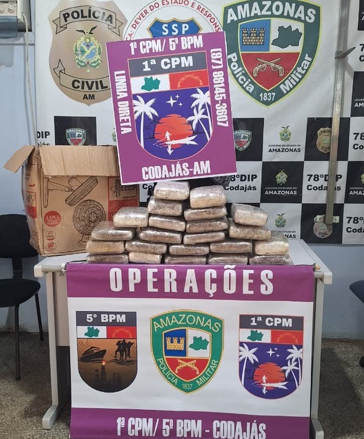 Polícia apreende quase 30 kg de maconha escondidos em barcos no Amazonas