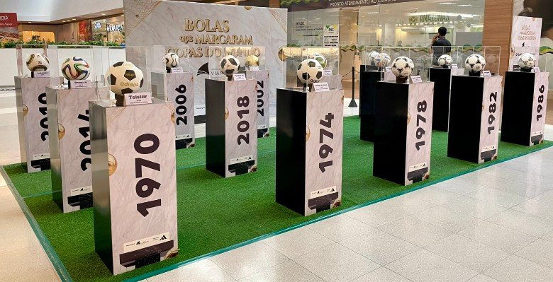 De Telstar a Trionda: exposição gratuita exibem modelos de bolas oficiais das copas em Manaus