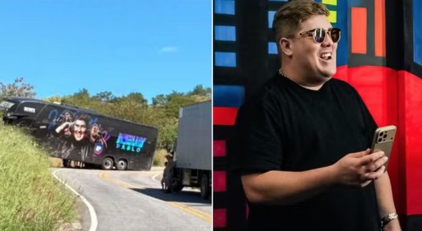 Falha nos freios faz ônibus com cantor Kelvy Pablo colidir em barranco no Ceará