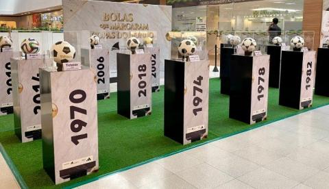 De Telstar a Trionda: exposição gratuita exibe modelos de bolas oficiais das copas em Manaus