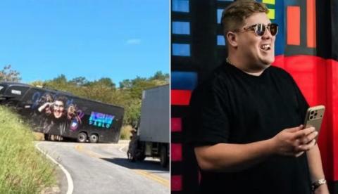 Falha nos freios faz ônibus com cantor Kelvy Pablo colidir em barranco no Ceará