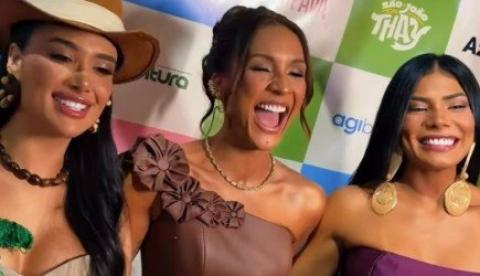 Marciele, Maxiane e Jordana ficam distantes de Jonas em evento no São João da Thay