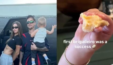 Filha de brasileira, Hailey Bieber mostra filho provando brigadeiro pela 1ª vez