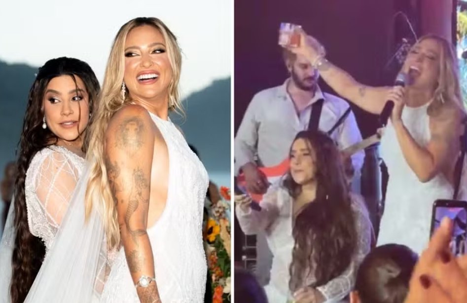 Grávida, Lauana Prado oficializa união com Tati Dias no litoral paulista