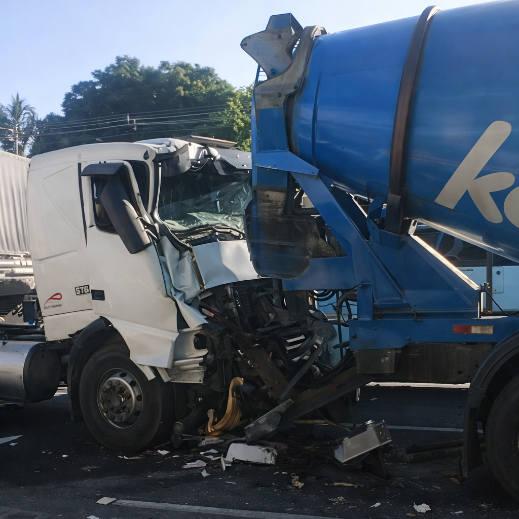 Vídeo: Carreta fica destruída ao colidir com traseira de caminhão em Manaus
