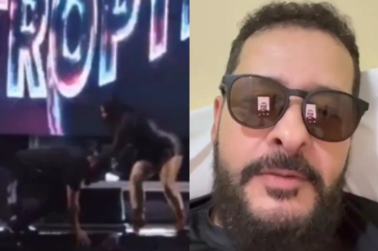 Cantor Carlinhos Gabriel sofre queda de dois metros de altura em show