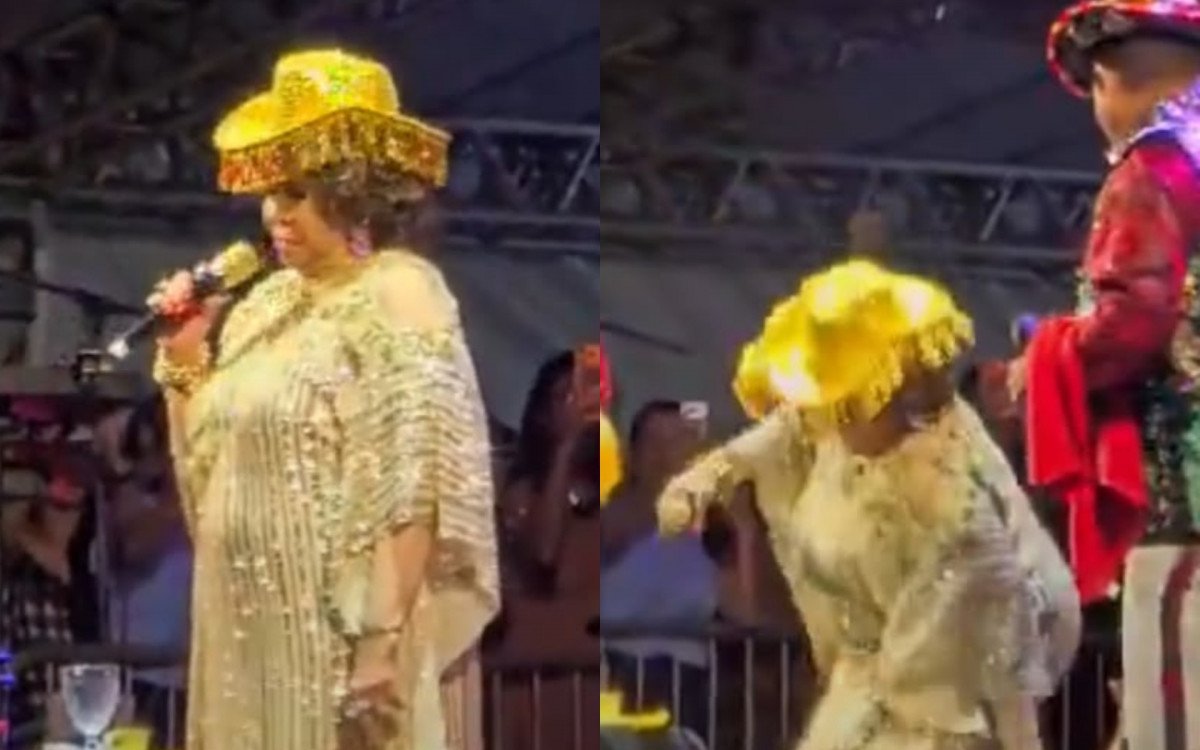 Alcione cai no palco e assusta fãs durante show em Arraial no Maranhão; veja vídeo