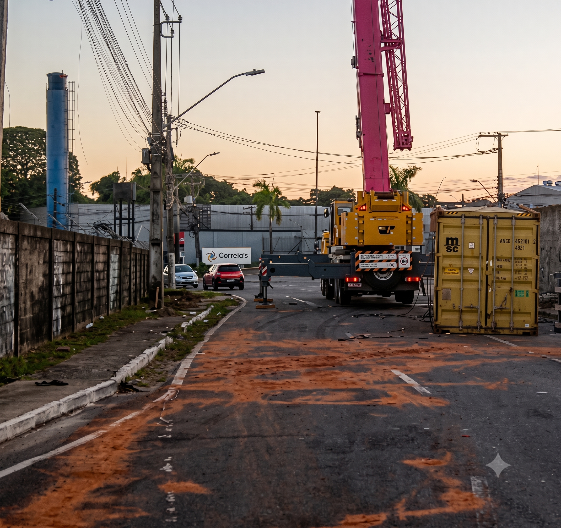 Trânsito segue interditado na Av. das Torres após tombamento de carreta