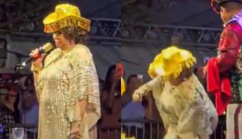 Alcione cai no palco e assusta fãs durante show em arraial no Maranhão; veja vídeo
