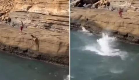 Vídeo flagra jovem que despenca de penhasco e bate em rochas durante salto arriscado