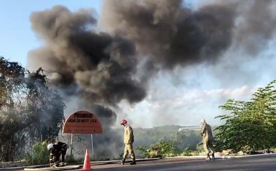Incêndio em lixeira viciada destrói  área mata no Distrito Industrial de Manaus