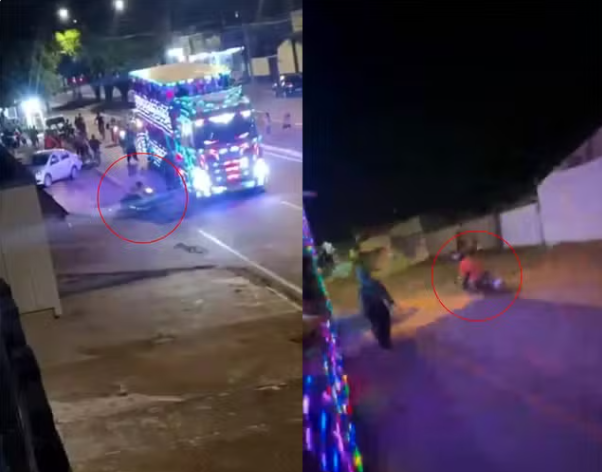 Motociclista morre atropelado por "carreta da alegria" após perder o controle em ultrapassagem