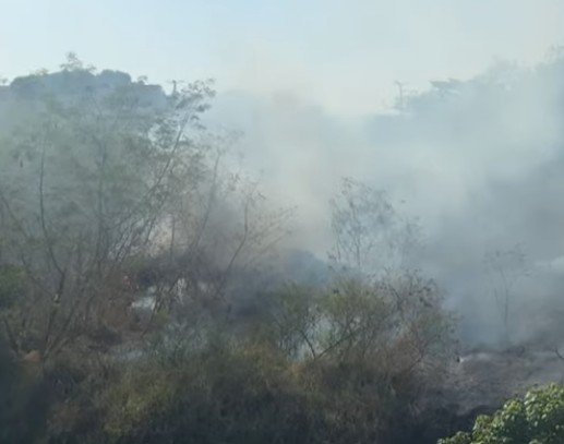 Área de mata pega fogo e fumaça toma conta do ar no São Raimundo