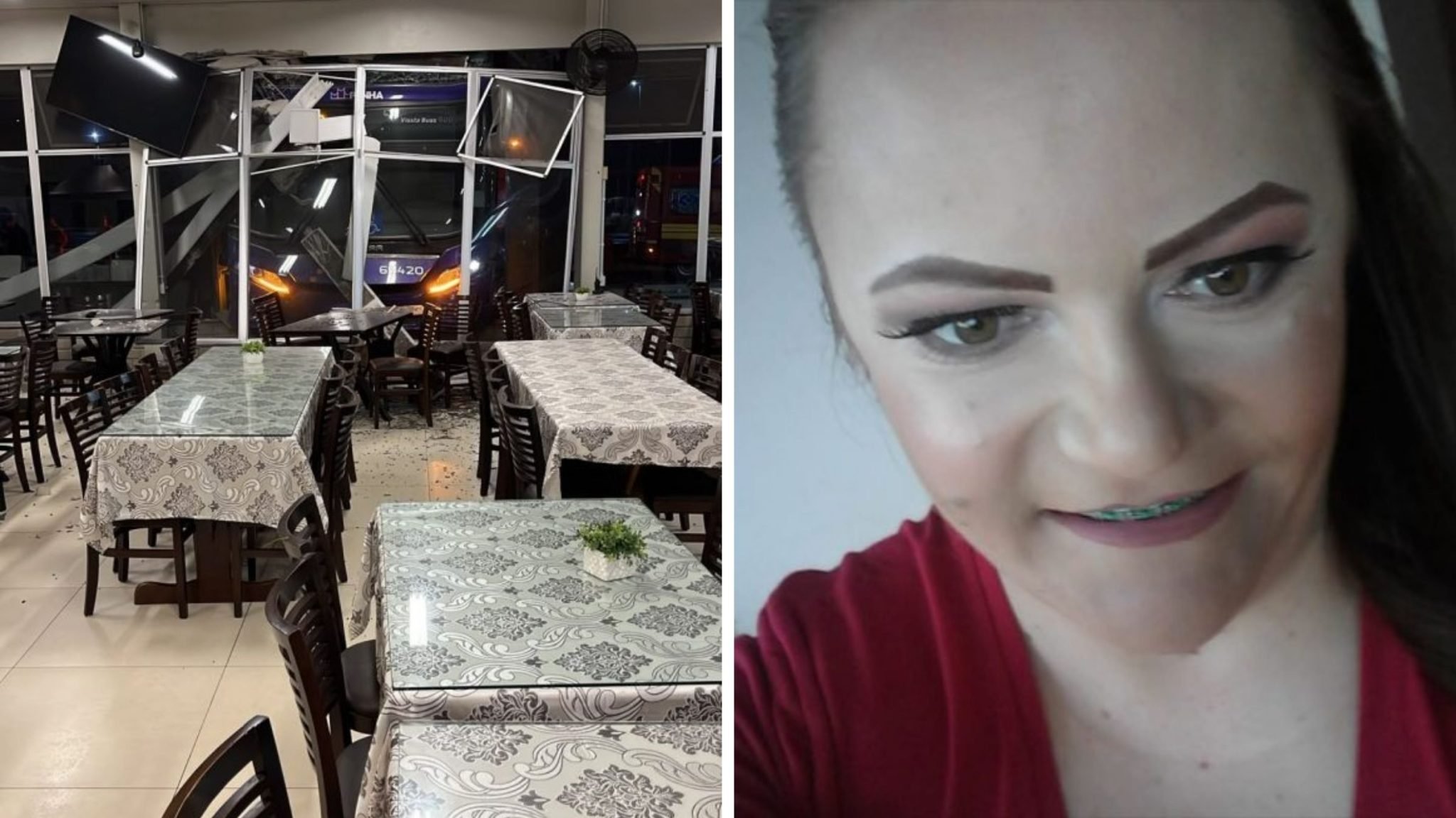 Ônibus de turismo atravessa vidraça de restaurante e mata funcionária de 33 anos em SC
