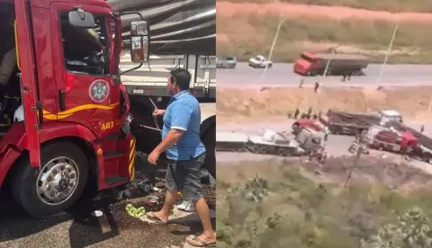 Viatura dos bombeiros bate em carreta na CE-155 e deixa cinco militares feridos