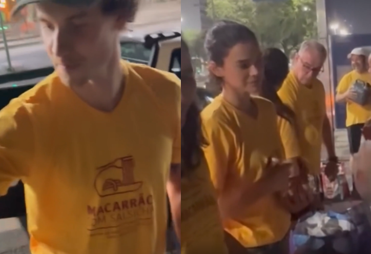 Shawn Mendes e Bruna Marquezine distribuem quentinhas no Rio