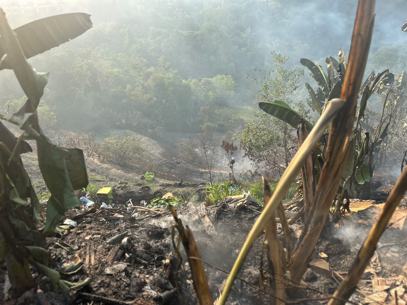 Incêndio em vegetação atinge terreno próximo a residências no bairro Nova Cidade