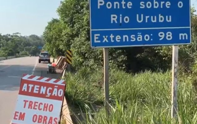 Manutenção altera fluxo de veículos em ponte do Rio Urubu no Amazonas