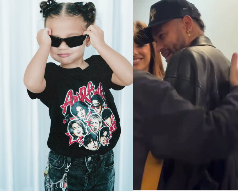 Neymar leva as filhas Mavie e Helena para show do BTS