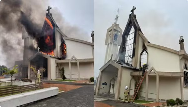 Incêndio atinge igreja em Santa Catarina e destrói parte da estrutura