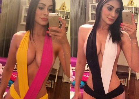 Fracine Piaiá mostra curvas com maiô mega decotado