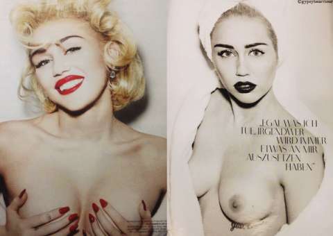 Miley Cyrus posa (novamente) com seios à mostra para revista