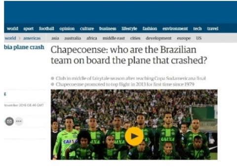 Imprensa internacional repercute tragédia com Chapecoense 