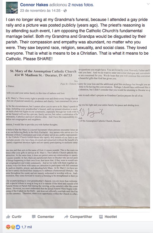 Jovem é impedido de cantar no velório da avó por ser gay 