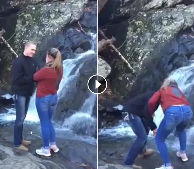 Emocionada, mulher deixa aliança cair em cachoeira após pedido de casamento 