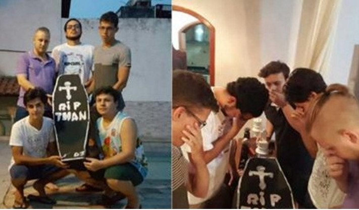 Indignados, turma faz 'funeral' para amigo que sumiu após começar a namorar