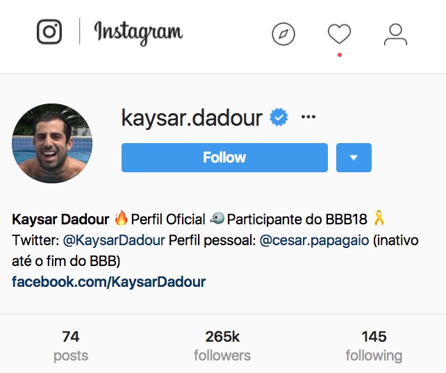 Após ataque cibernético, Kaysar ganha conta verificada no Instagram e fãs piram 