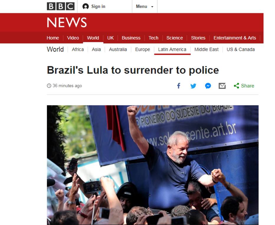 Imprensa internacional repercute decisão de Lula se entregar à PF