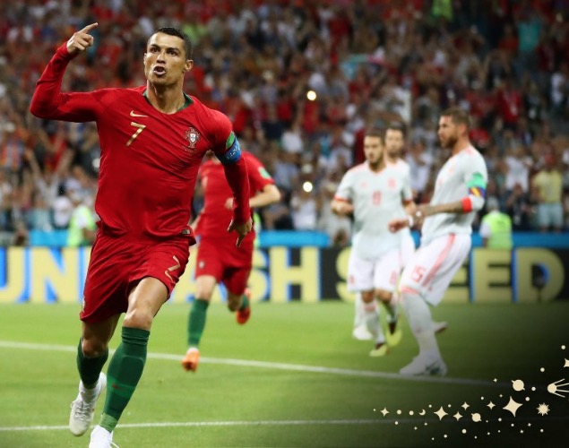 Cristiano brilha e faz dois de Portugal na Espanha, no primeiro tempo de jogo