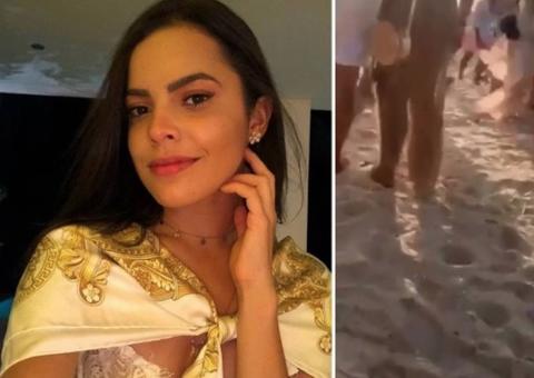 Ex-BBB Mayla leva surra em praia após jogar bebida no rosto de uma moça; veja vídeo