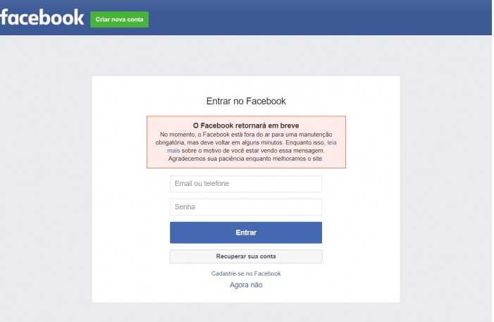 Facebook, Messenger e Instagram sofrem instabilidade e ficam fora do ar nesta quarta-feira