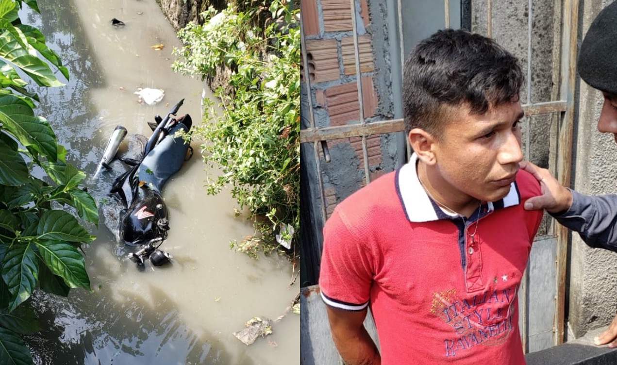 Assaltante cai em igarapé com moto após perseguição e tiro em Manaus